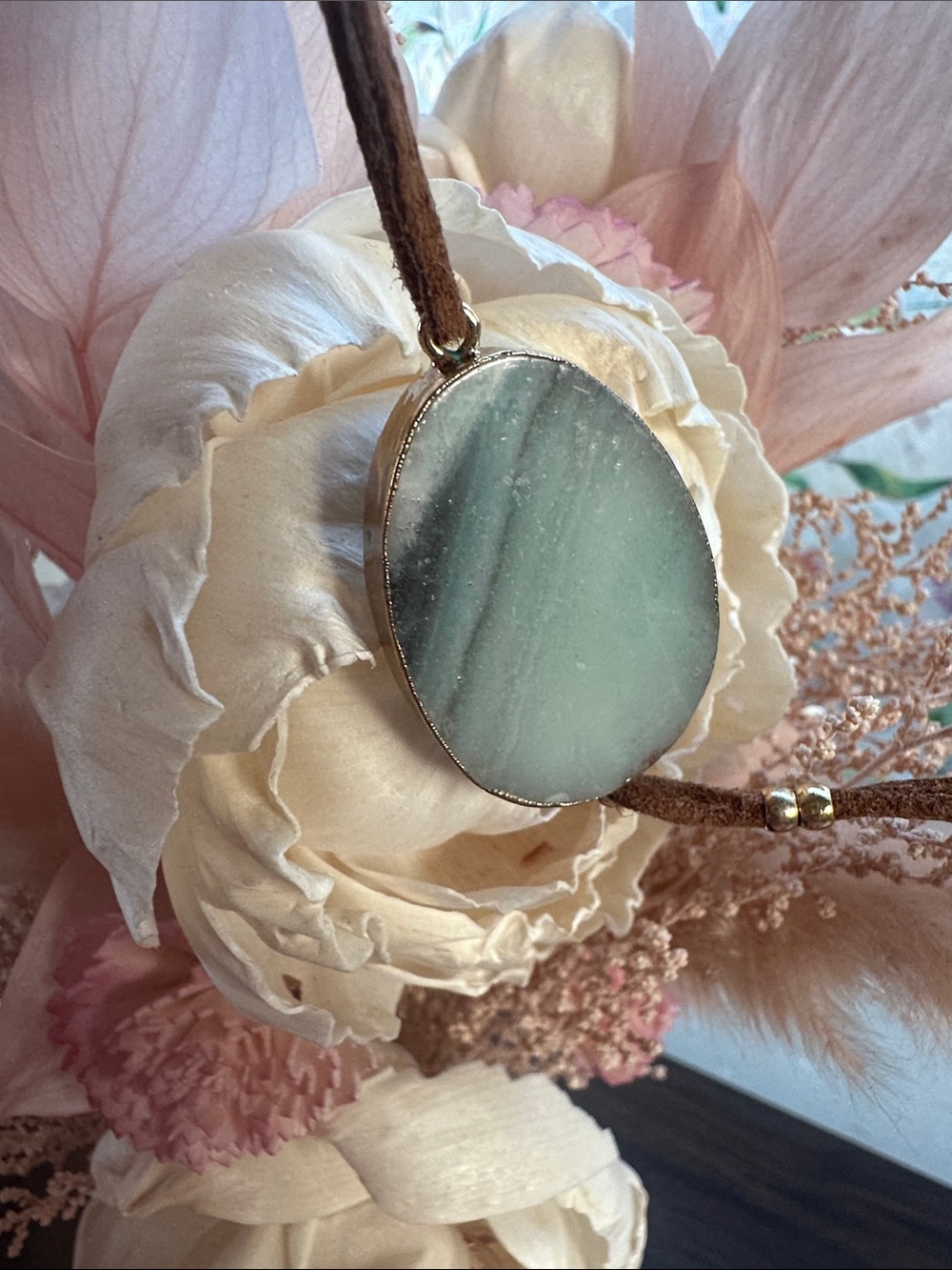 Blue-Green Agate Wrap Bracelet with Suede Cord